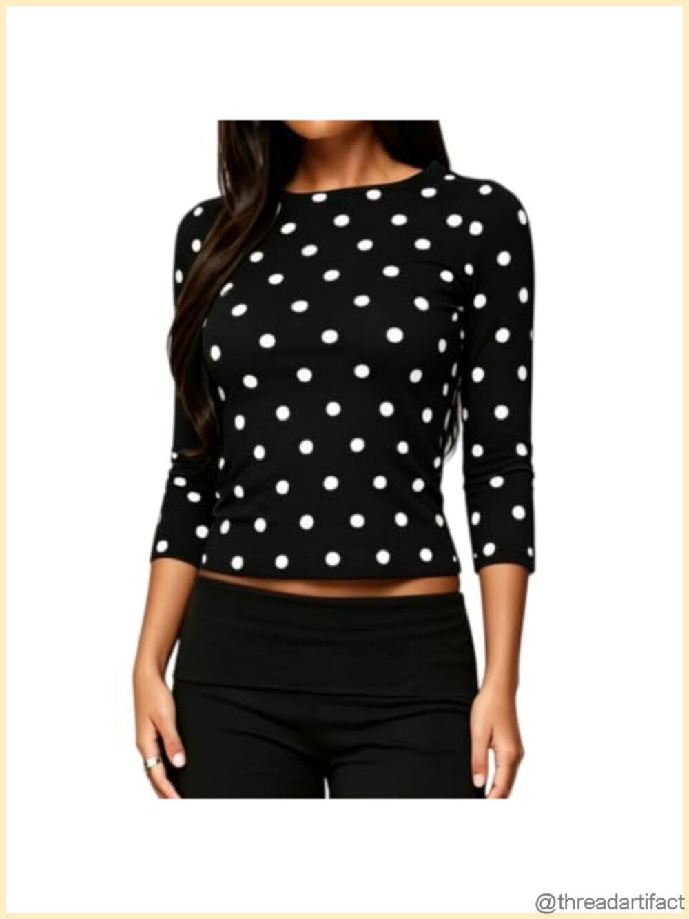 Women's 3/4 Sleeve Polka Dot Fitted T-Shirt Y2K Crew Neck Top